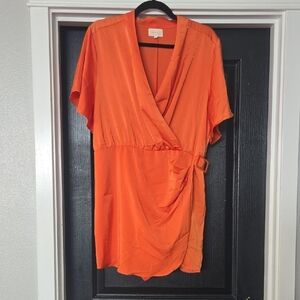 MELLODAY Vibrant Orange Satin Romper Size Large